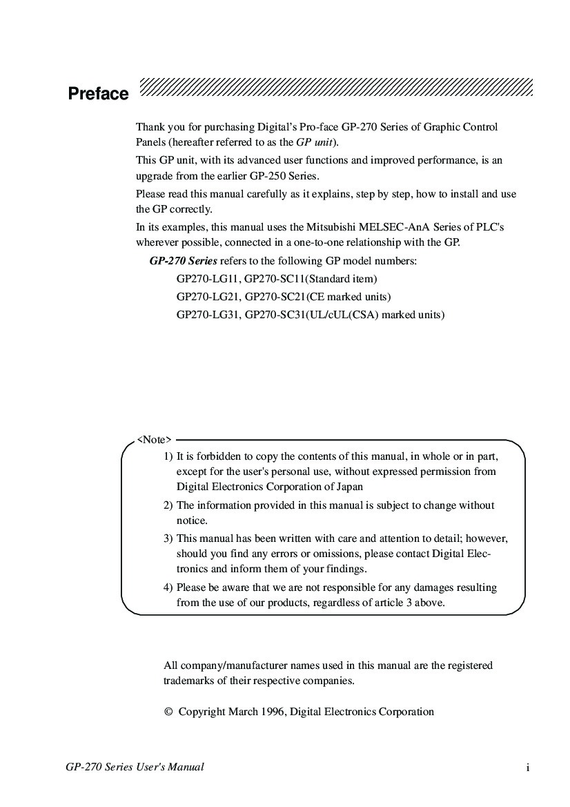 First Page Image of GP270 series user manual.pdf